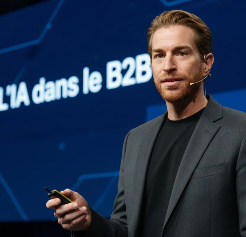 Denis Atlan, fondateur d'ENDKOO, en intervention sur l'intelligence artificielle en entreprise. Organisme certifié Qualiopi FR101735, auteur d'une étude sur 200 déploiements d'IA en entreprise, taux de mise en production 82,5 %.